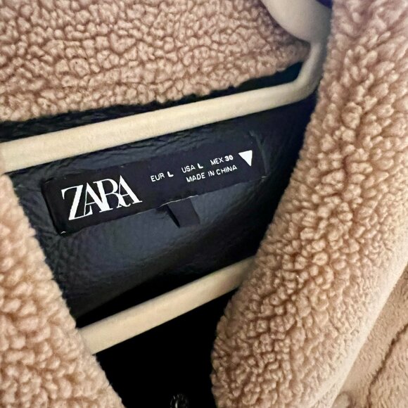 Zara Shearling Tan Brown Neautral Overshirt Shirt Jacket Shacket - Picture 4 of 4